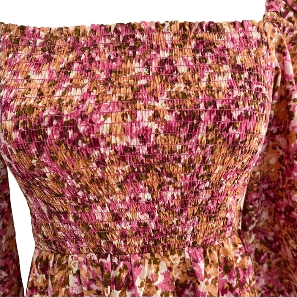 J. Crew Smocked Puff-Sleeve Dress in Pink Faded Floral Size Small NWT